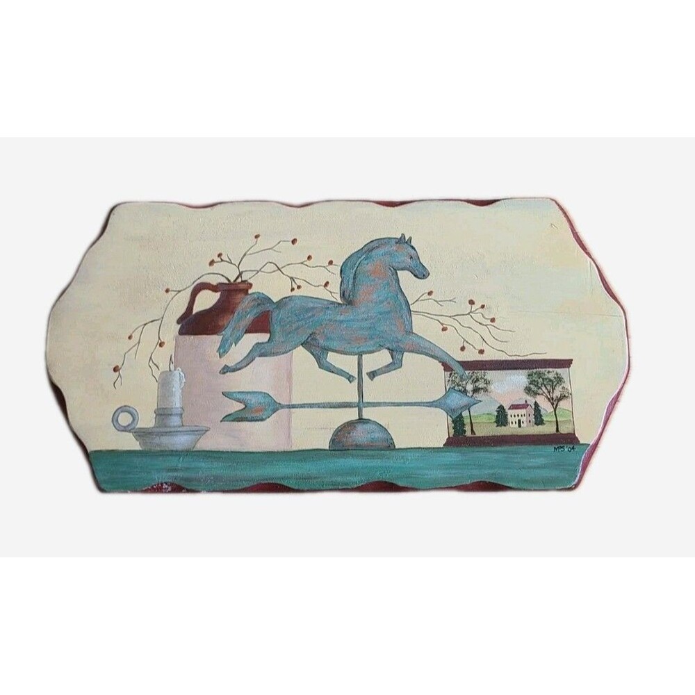 2004 Artist signed horse weathervane Wood hanging Farmhouse Americana Wall ART